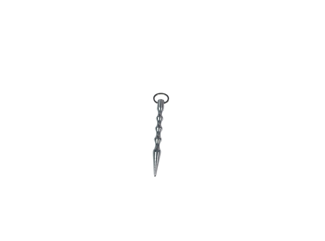Snakeskin-patterned self-defense keychain set in silver and black and emergency tools