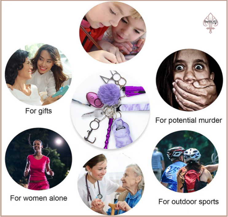 Self Defense Keychain Suit Personal Keychain For Girls Women Safety Key Ring With Hand Sanitizer Bottle Holder Pompom Whistle