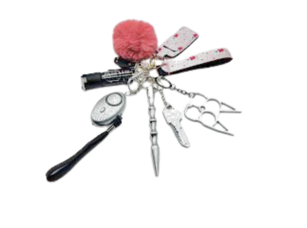Self Defense Keychain Suit Personal Keychain For Girls Women Safety Key Ring With Hand Sanitizer Bottle Holder Pompom Whistle