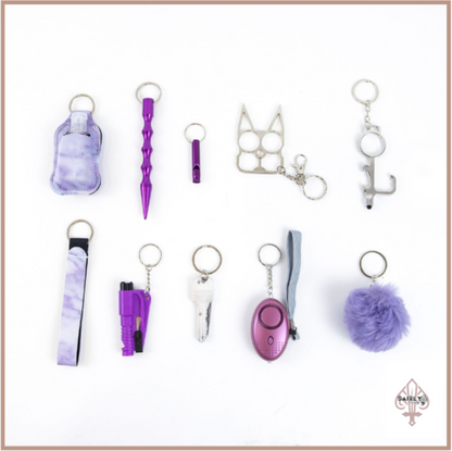 Self Defense Keychain Suit Personal Keychain For Girls Women Safety Key Ring With Hand Sanitizer Bottle Holder Pompom Whistle