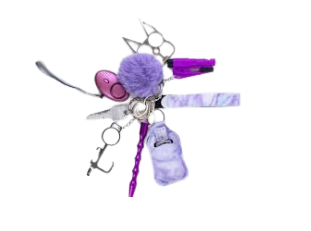 Self Defense Keychain Suit Personal Keychain For Girls Women Safety Key Ring With Hand Sanitizer Bottle Holder Pompom Whistle