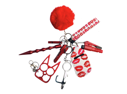 Self Defense Keychain Suit Personal Keychain For Girls Women Safety Key Ring With Hand Sanitizer Bottle Holder Pompom Whistle