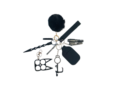 Self Defense Keychain Suit Personal Keychain For Girls Women Safety Key Ring With Hand Sanitizer Bottle Holder Pompom Whistle