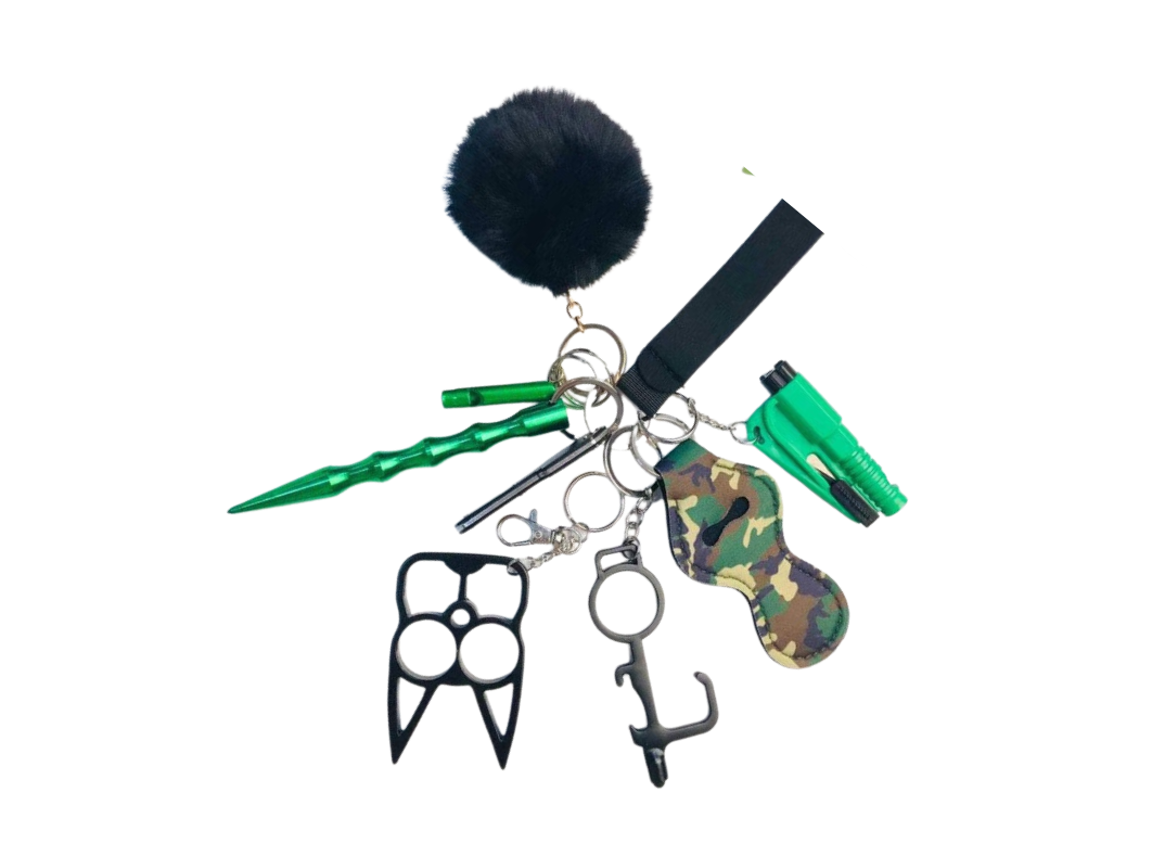 Self Defense Keychain Suit Personal Keychain For Girls Women Safety Key Ring With Hand Sanitizer Bottle Holder Pompom Whistle