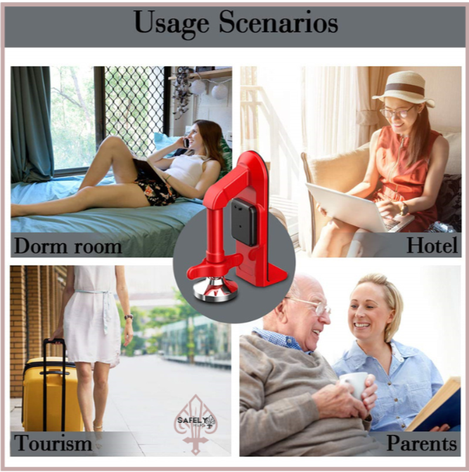 Portable Door Lock & Alarm | Travel Self-Defense Door Stopper for Home, Hotel & Office Security